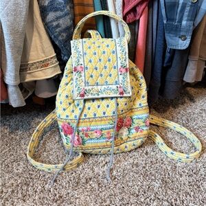 Vintage Vera Bradley Elizabeth Mimi Yellow Quilted Backpack